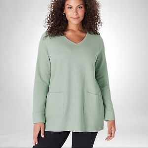 J. JILL Textured Patch pocket Long sleeve Knit top in Mineral Size 2X-3X NWT